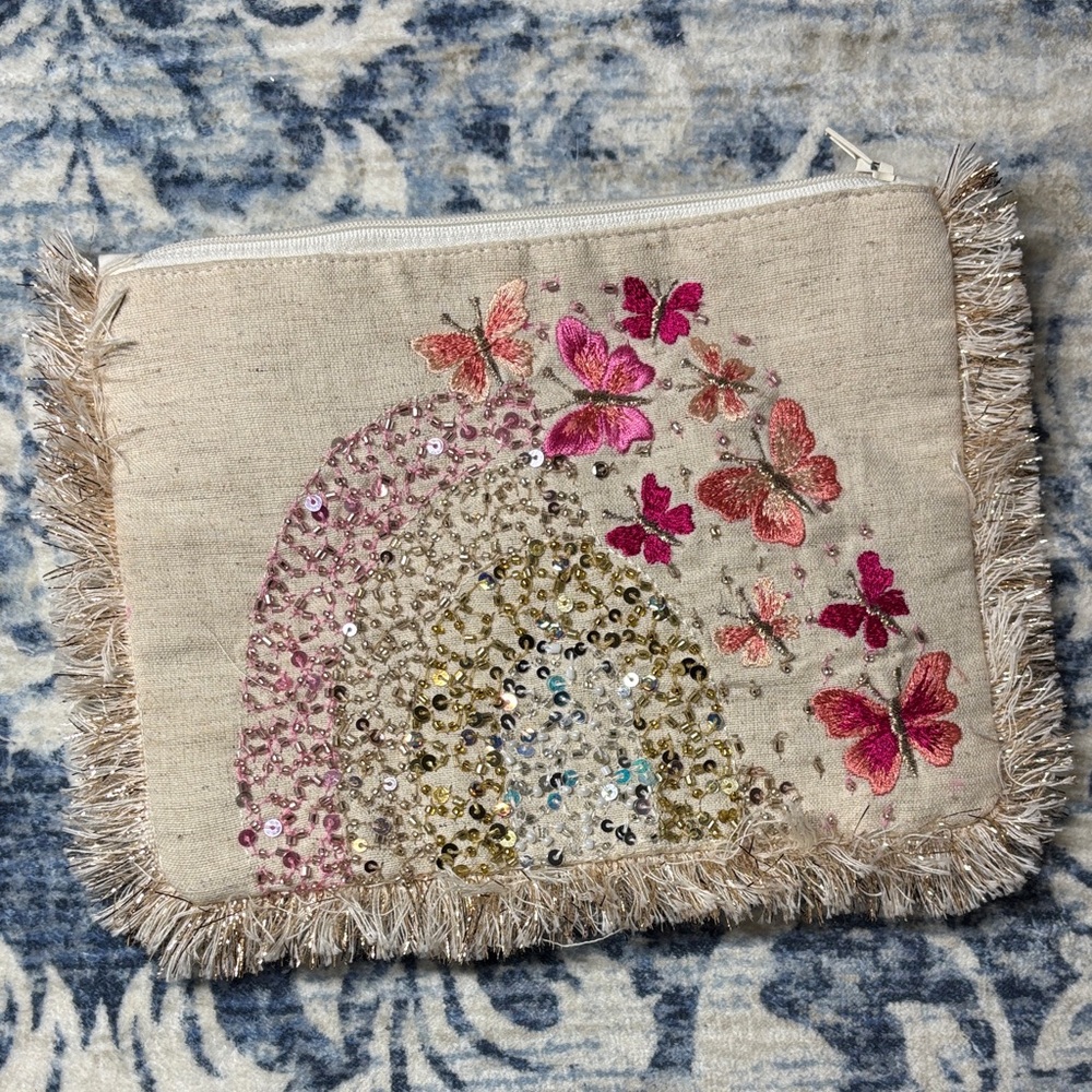 Embroidered Butterfly Clutch with Fringe